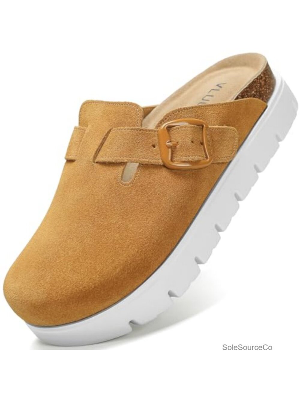 Suede Platform Clogs Chunky Mules Slip On with Arch Support for Women